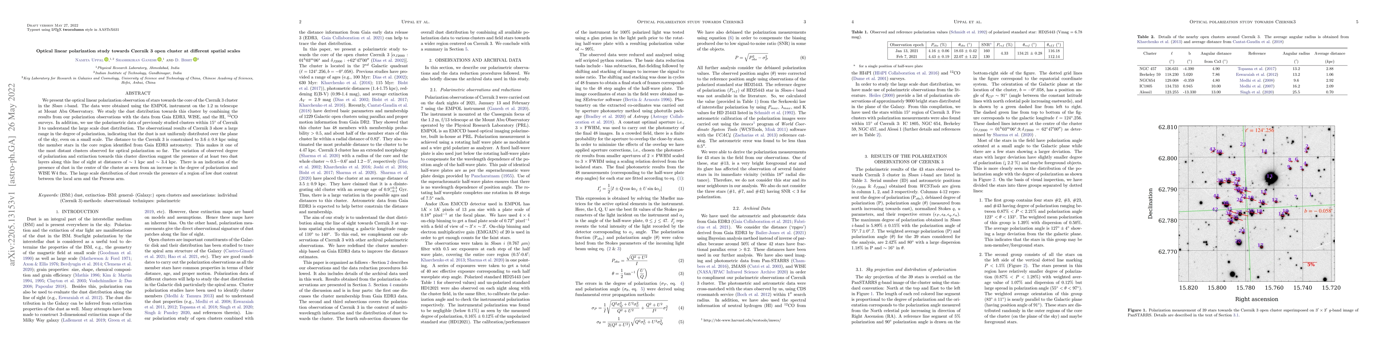 Thumbnail for Optical linear polarization study towards Czernik 3 open cluster at
  different spatial scales