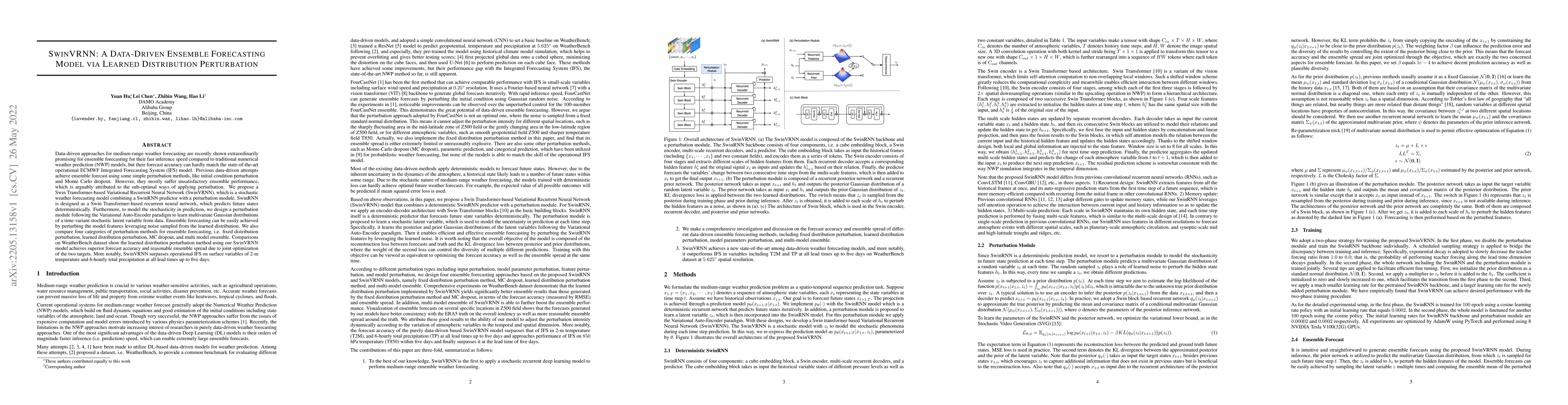 Thumbnail for SwinVRNN: A Data-Driven Ensemble Forecasting Model via Learned
  Distribution Perturbation