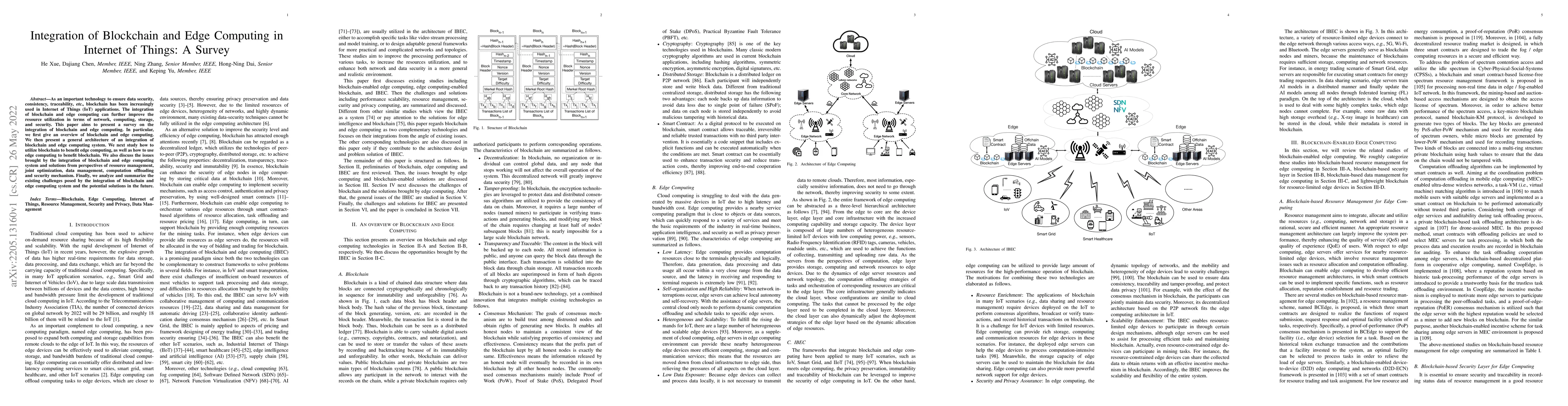 Thumbnail for Integration of Blockchain and Edge Computing in Internet of Things: A
  Survey