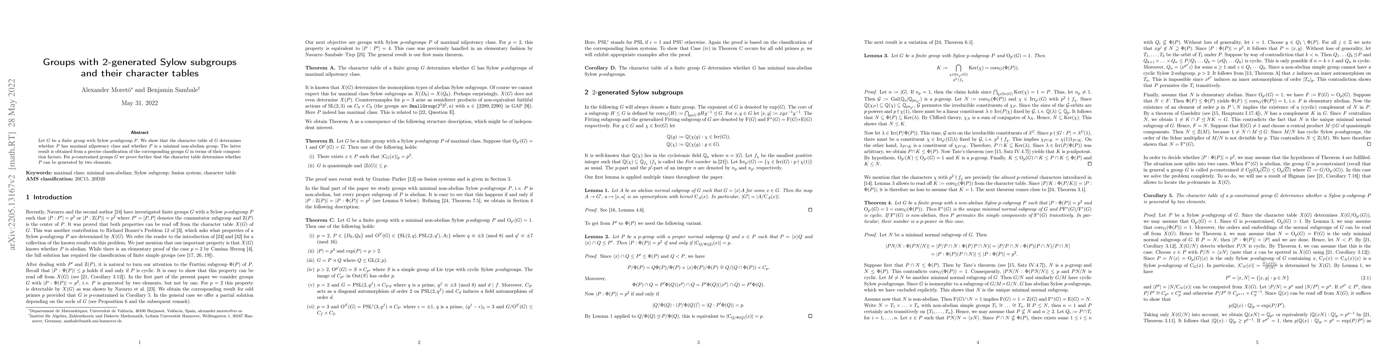 Thumbnail for Groups with 2-generated Sylow subgroups and their character tables