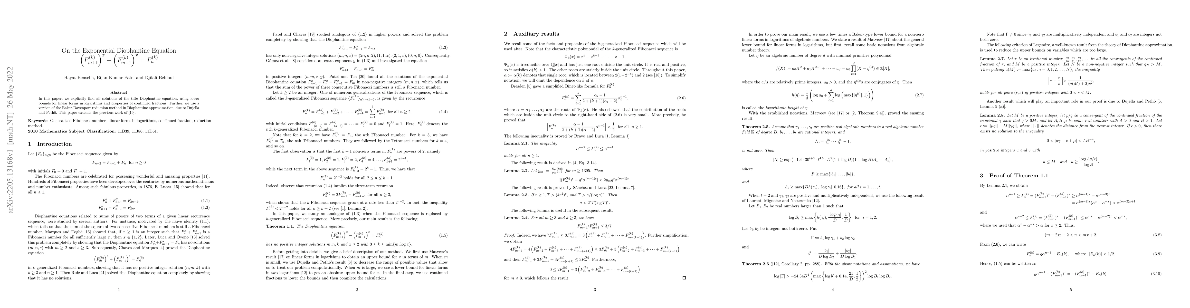 Thumbnail for On the Exponential Diophantine Equation
  $(F_{m+1}^{(k)})^x-(F_{m-1}^{(k)})^x = F_n^{(k)}$