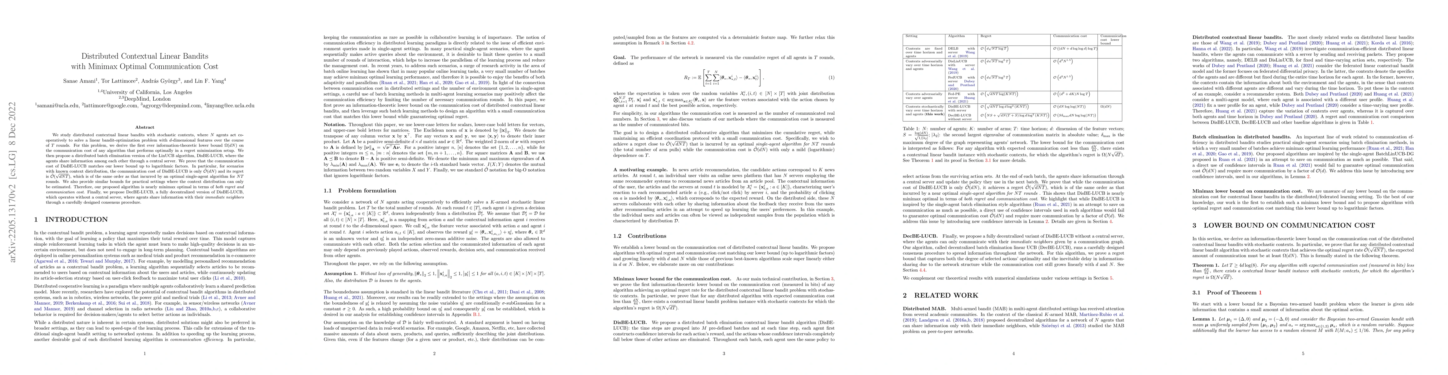 Thumbnail for Distributed Contextual Linear Bandits with Minimax Optimal Communication
  Cost