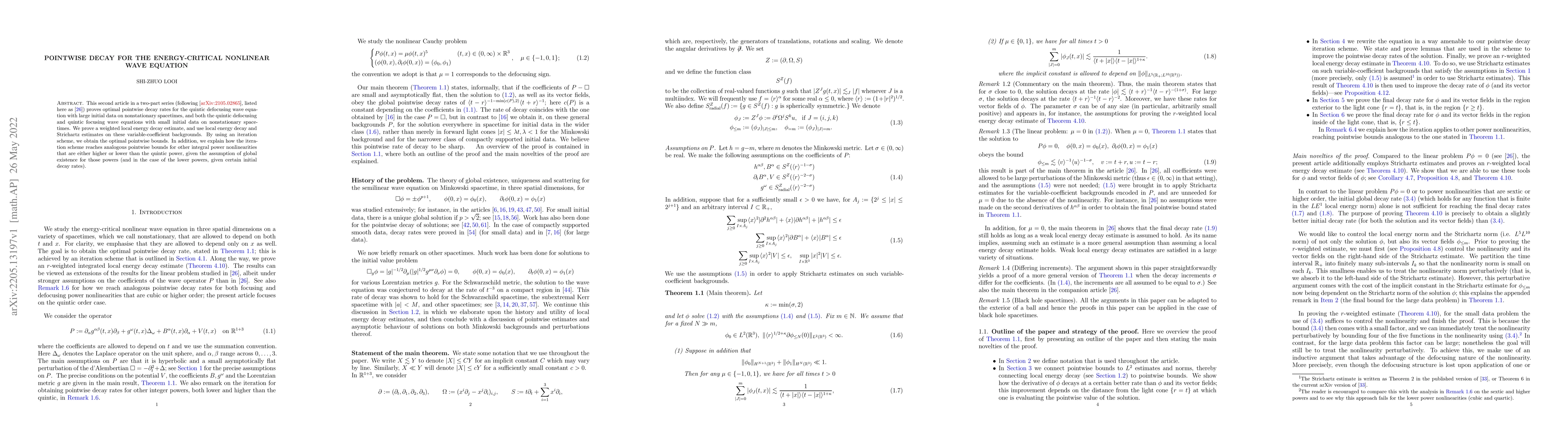 Thumbnail for Pointwise decay for the energy-critical nonlinear wave equation