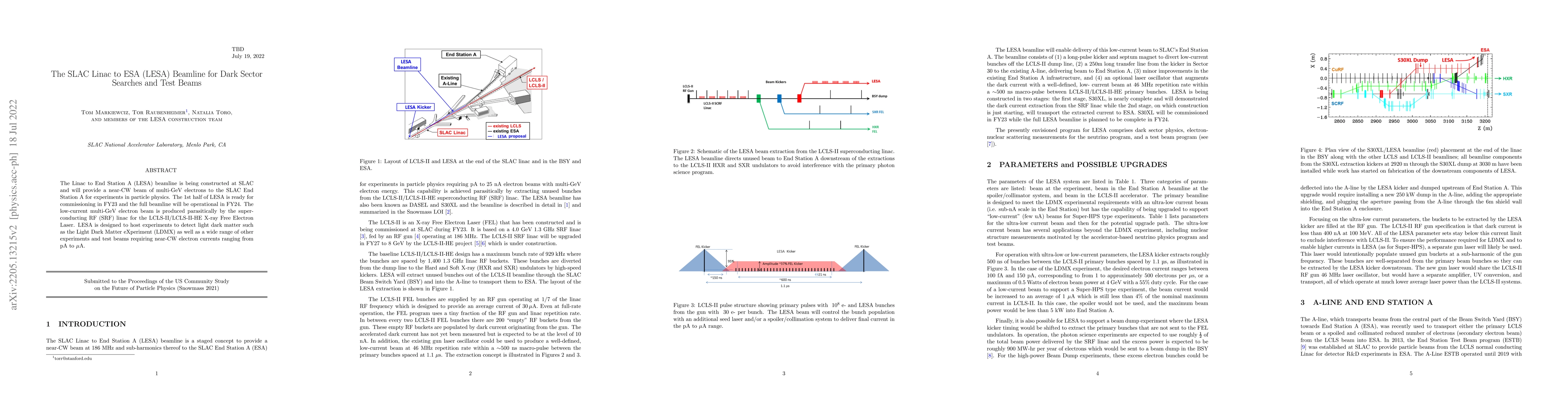 Thumbnail for The SLAC Linac to ESA (LESA) Beamline for Dark Sector Searches and Test
  Beams