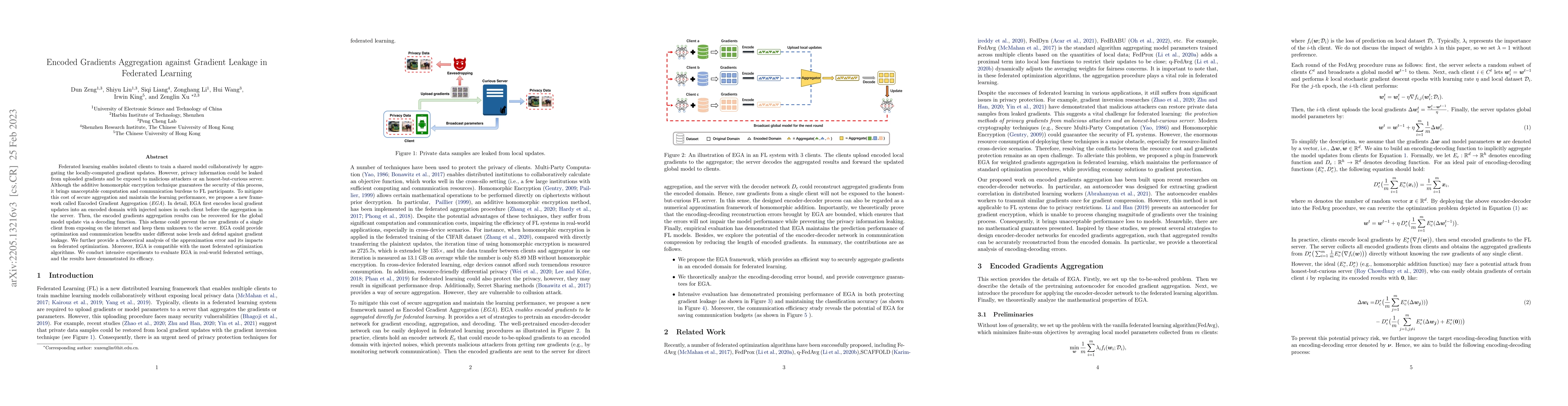 Thumbnail for Encoded Gradients Aggregation against Gradient Leakage in Federated
  Learning