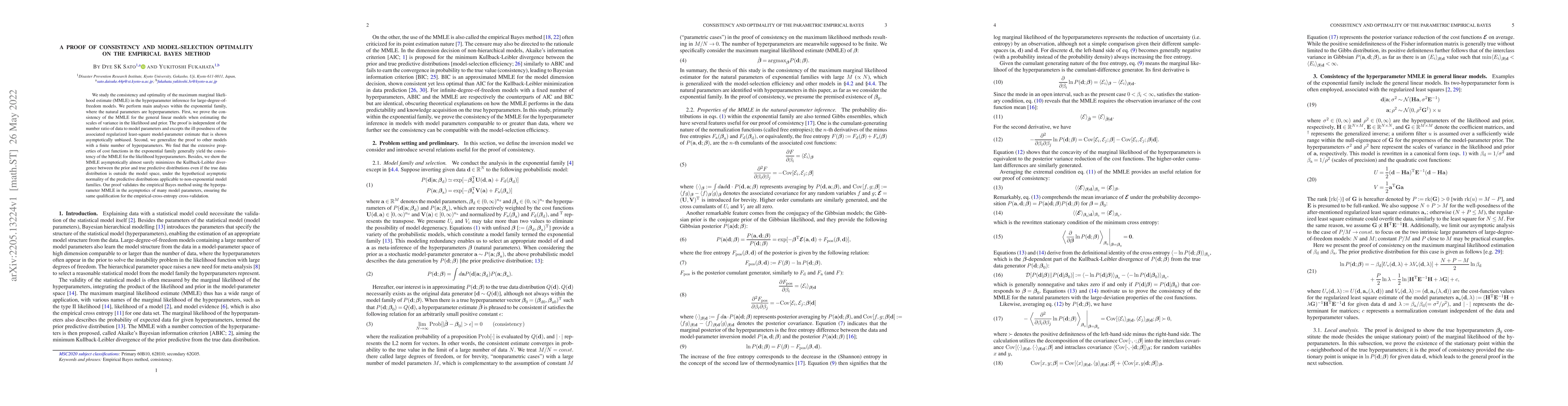 Thumbnail for A proof of consistency and model-selection optimality on the empirical
  Bayes method