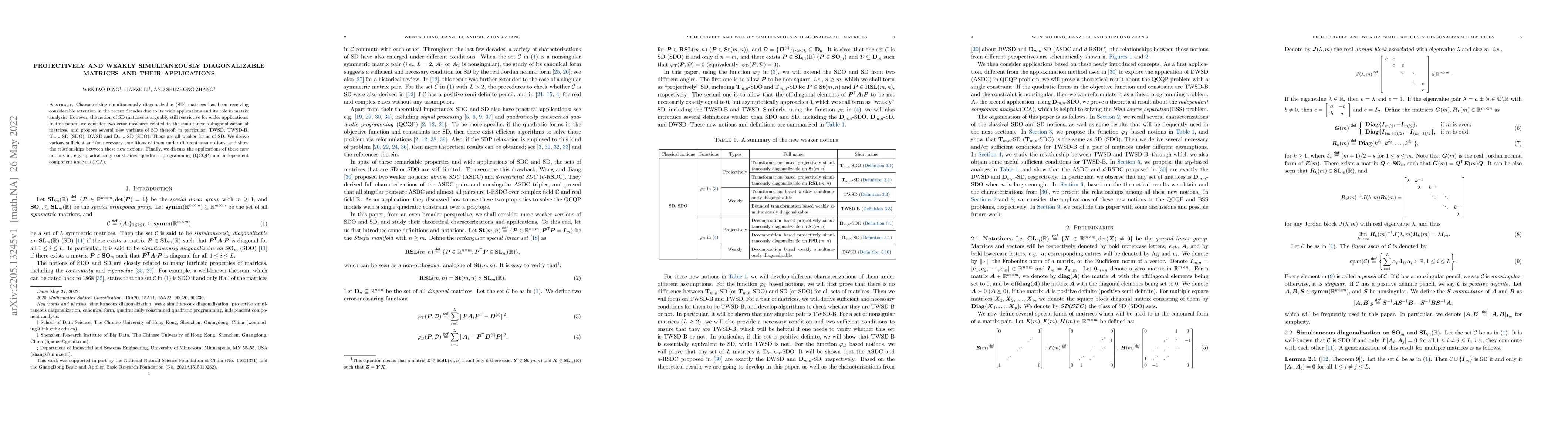 Thumbnail for Projectively and weakly simultaneously diagonalizable matrices and their
  applications