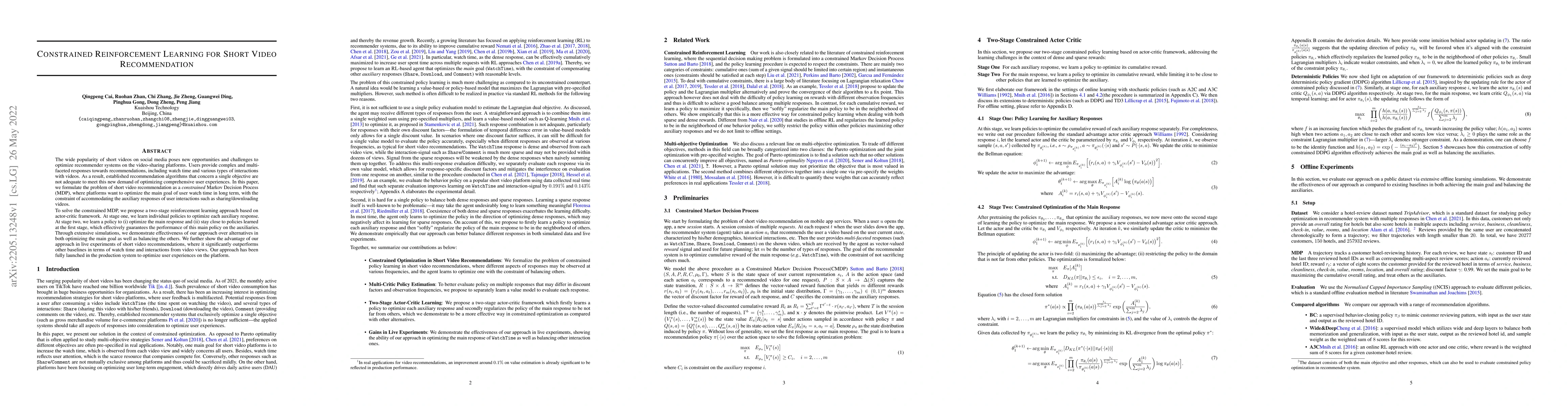 Thumbnail for Constrained Reinforcement Learning for Short Video Recommendation