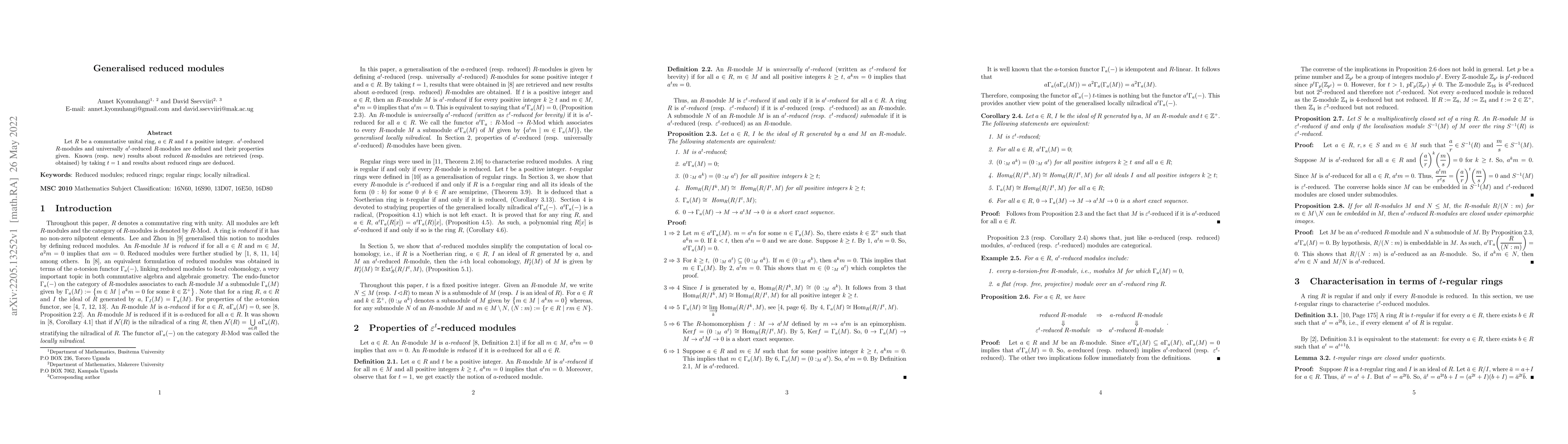 Thumbnail for Generalised reduced modules