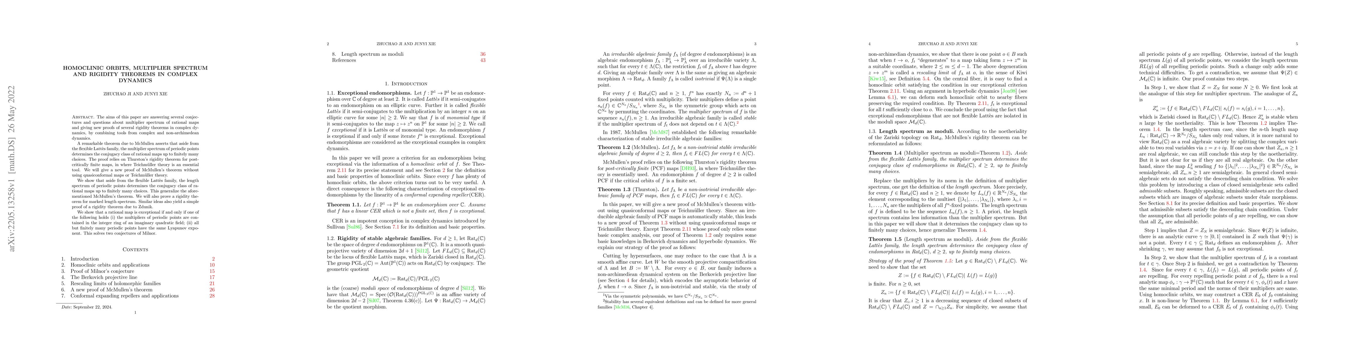 Thumbnail for Homoclinic orbits, multiplier spectrum and rigidity theorems in complex
  dynamics