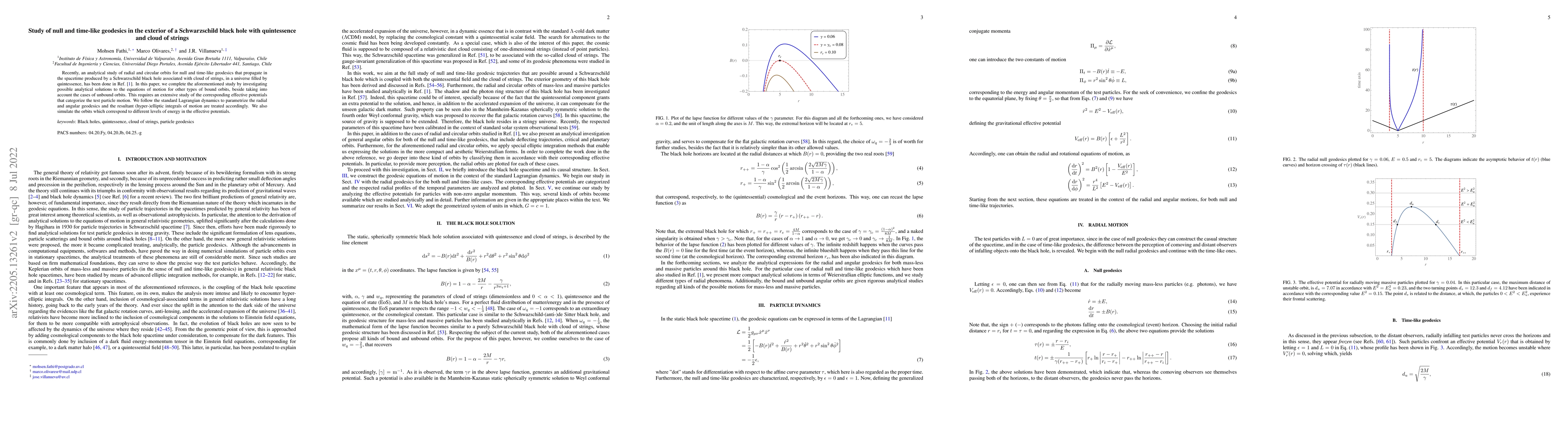 Thumbnail for Study of null and time-like geodesics in the exterior of a Schwarzschild
  black hole with quintessence and cloud of strings