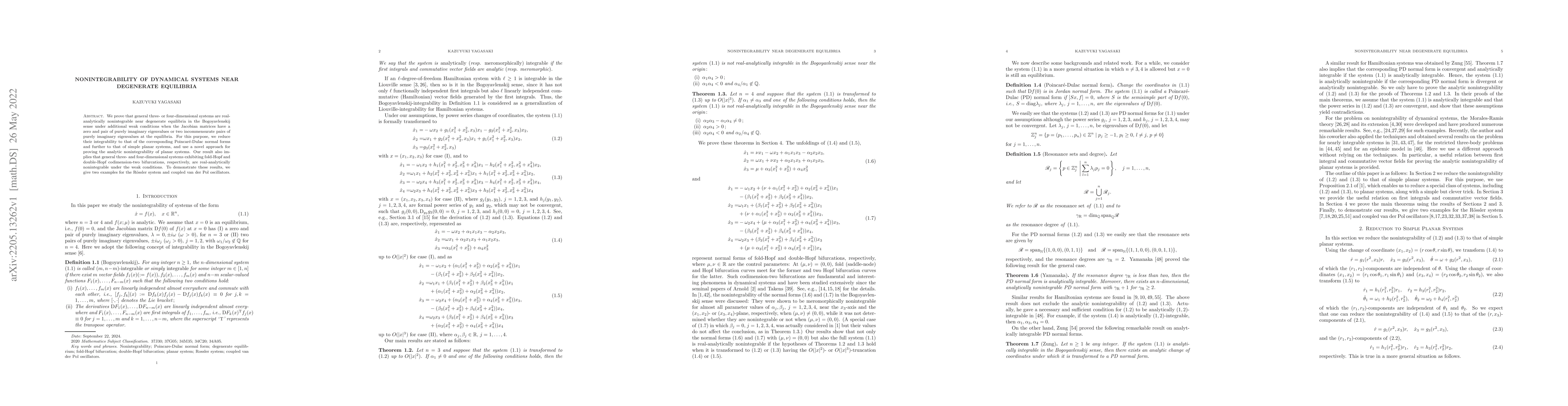 Thumbnail for Nonintegrability of dynamical systems near degenerate equilibria