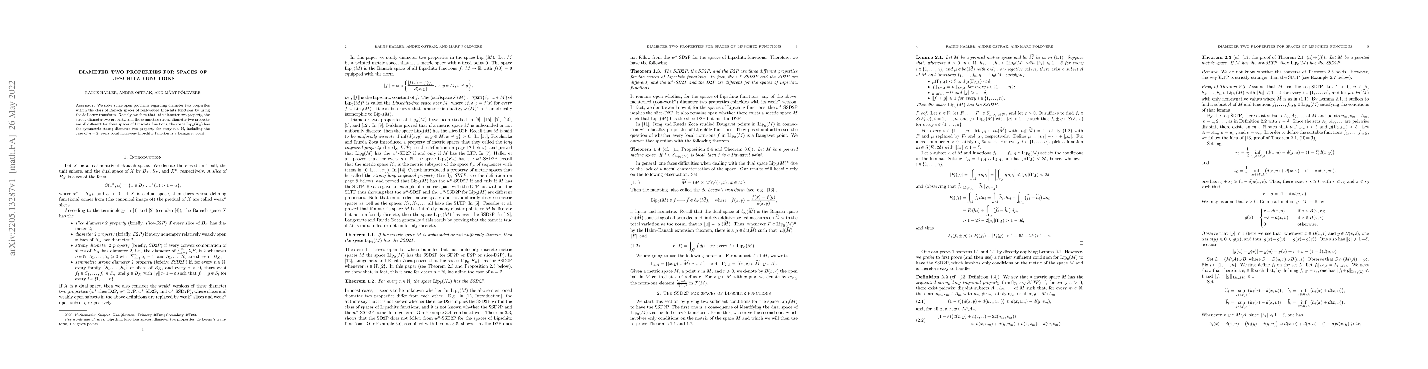 Thumbnail for Diameter two properties for spaces of Lipschitz functions