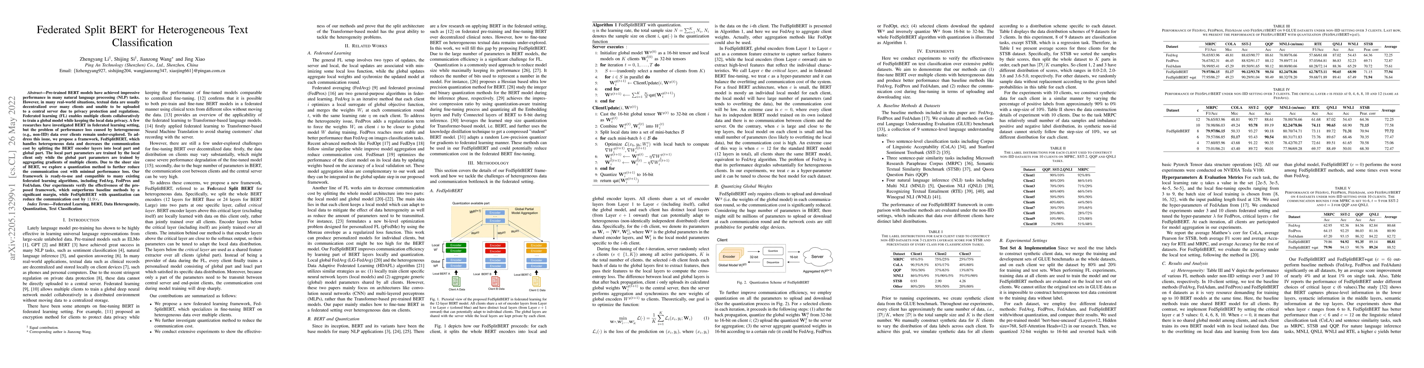 Thumbnail for Federated Split BERT for Heterogeneous Text Classification