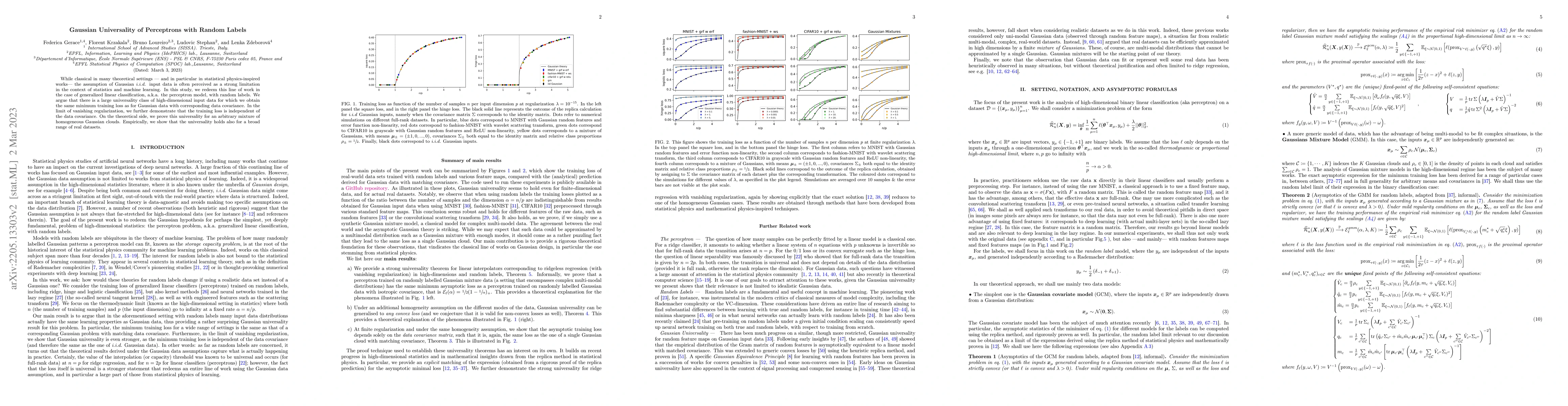 Thumbnail for Gaussian Universality of Perceptrons with Random Labels