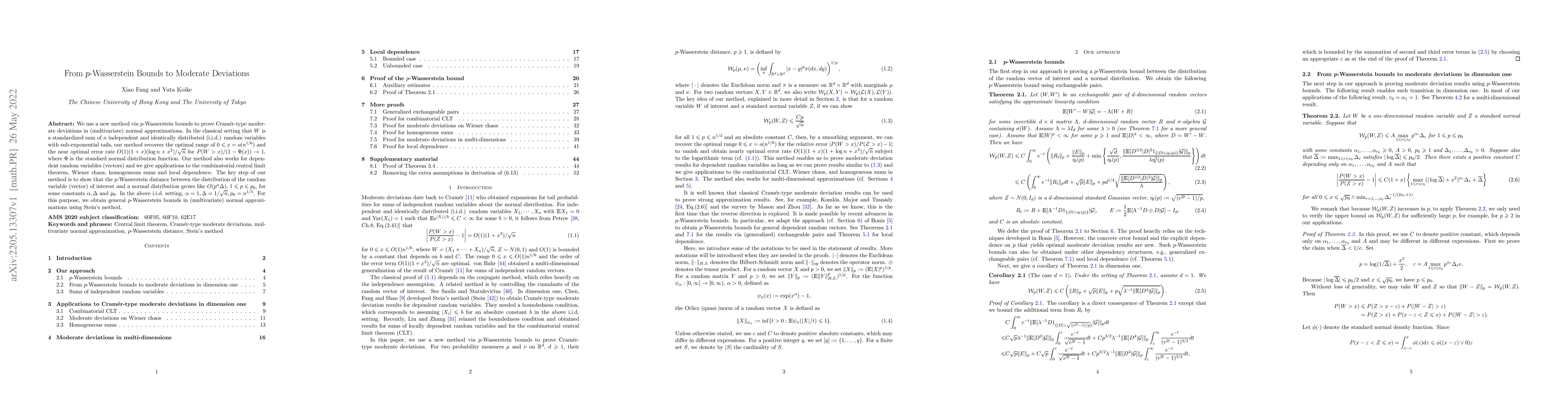 Thumbnail for From $p$-Wasserstein Bounds to Moderate Deviations