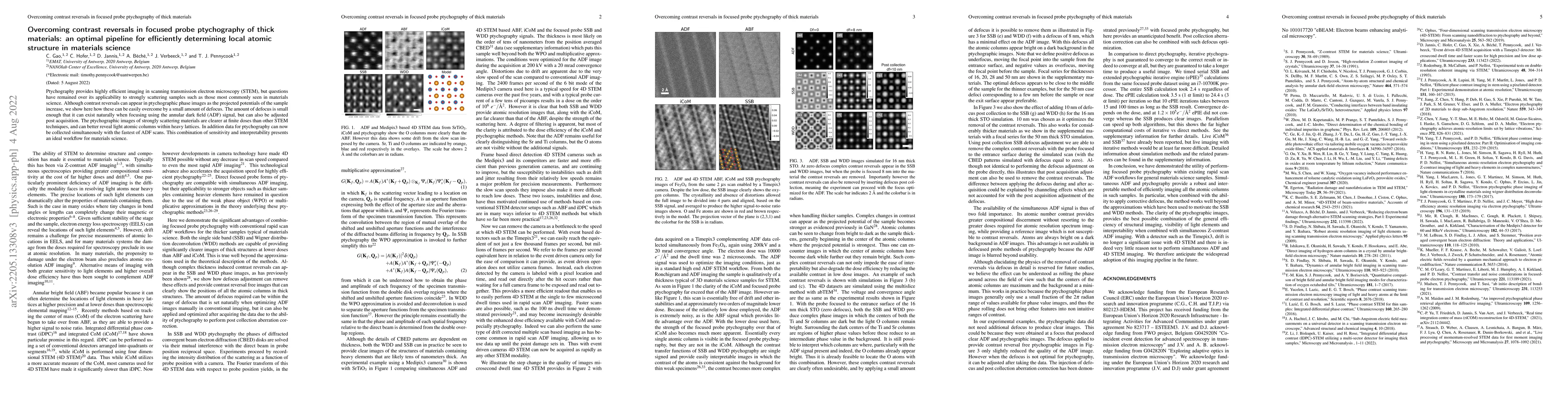 Thumbnail for Overcoming contrast reversals in focused probe ptychography of thick
  materials: an optimal pipeline for efficiently determining local atomic
  structure in materials science
