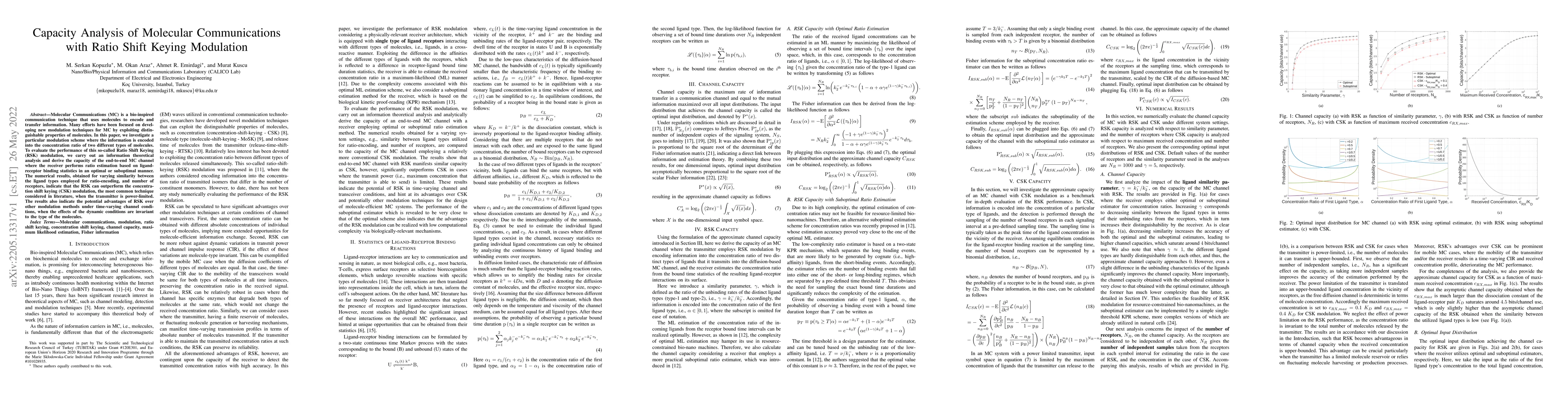 Thumbnail for Capacity Analysis of Molecular Communications with Ratio Shift Keying
  Modulation
