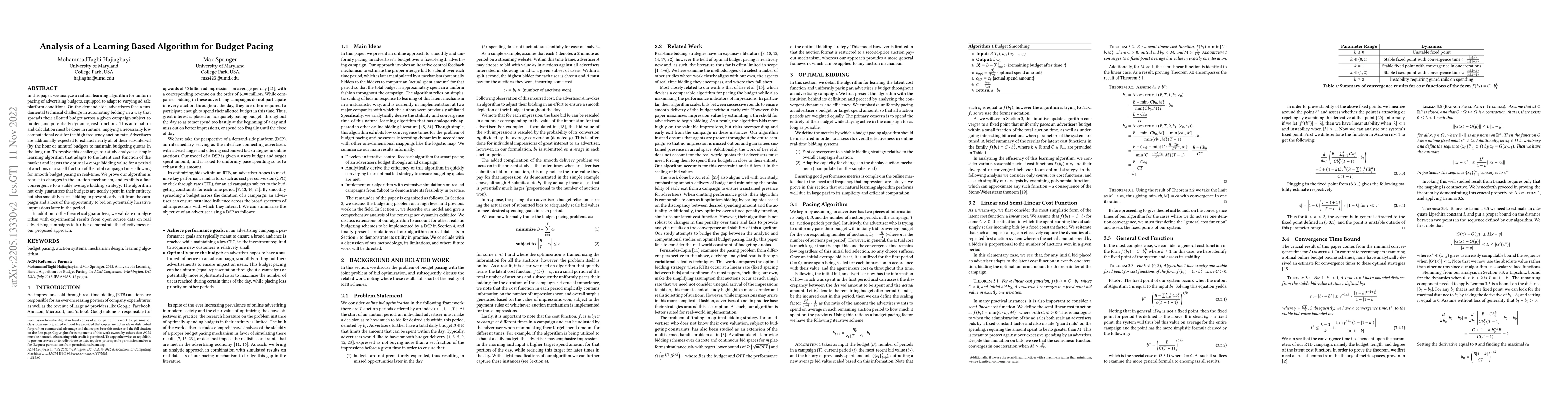 Thumbnail for Analysis of a Learning Based Algorithm for Budget Pacing