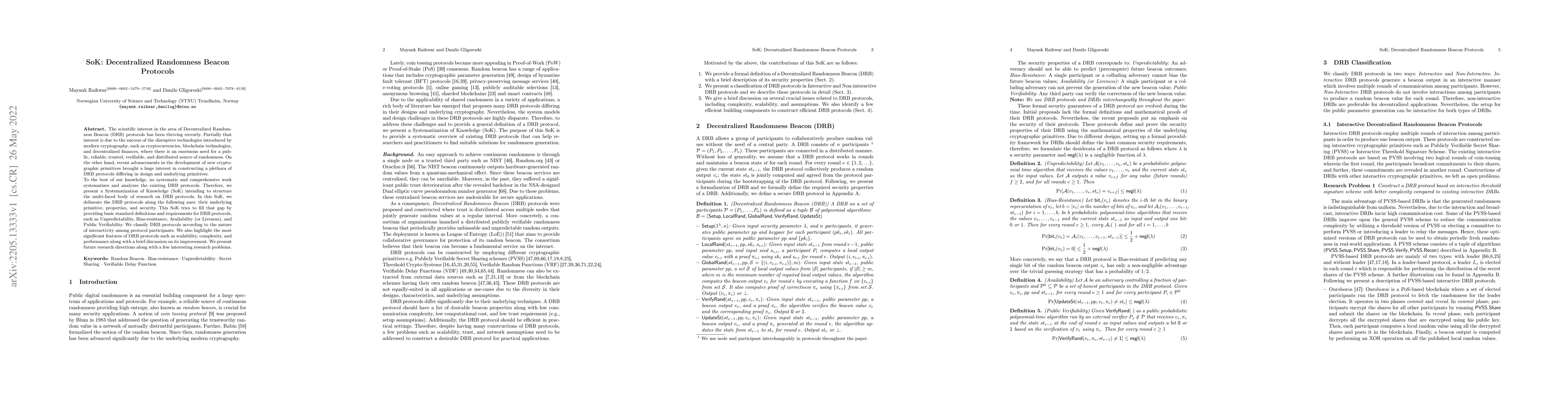 Thumbnail for SoK: Decentralized Randomness Beacon Protocols