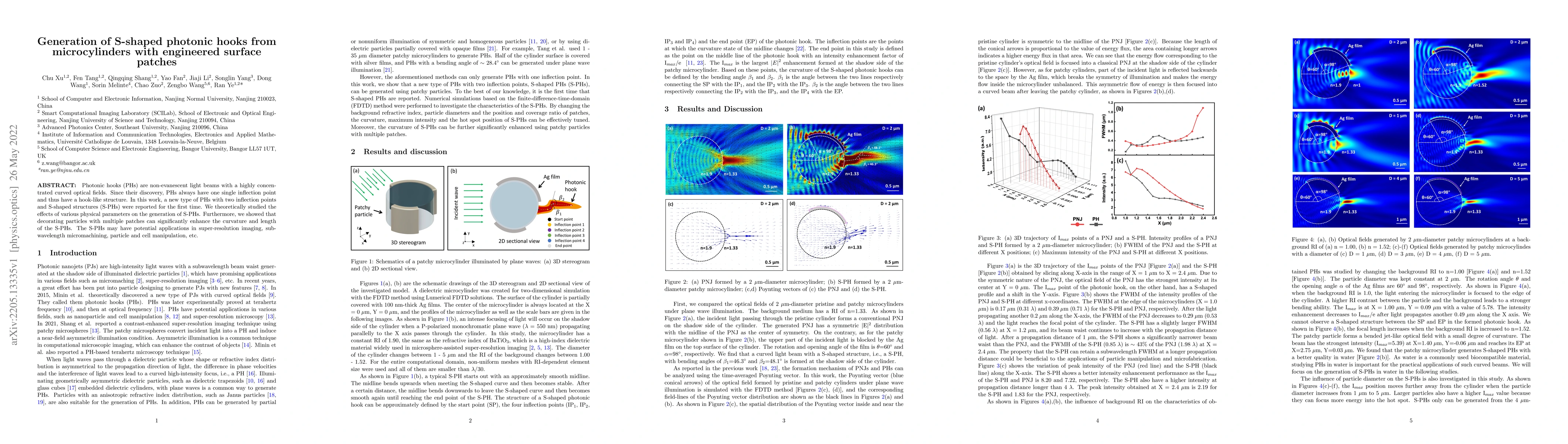 Thumbnail for Generation of S-shaped photonic hooks from microcylinders with
  engineered surface patches