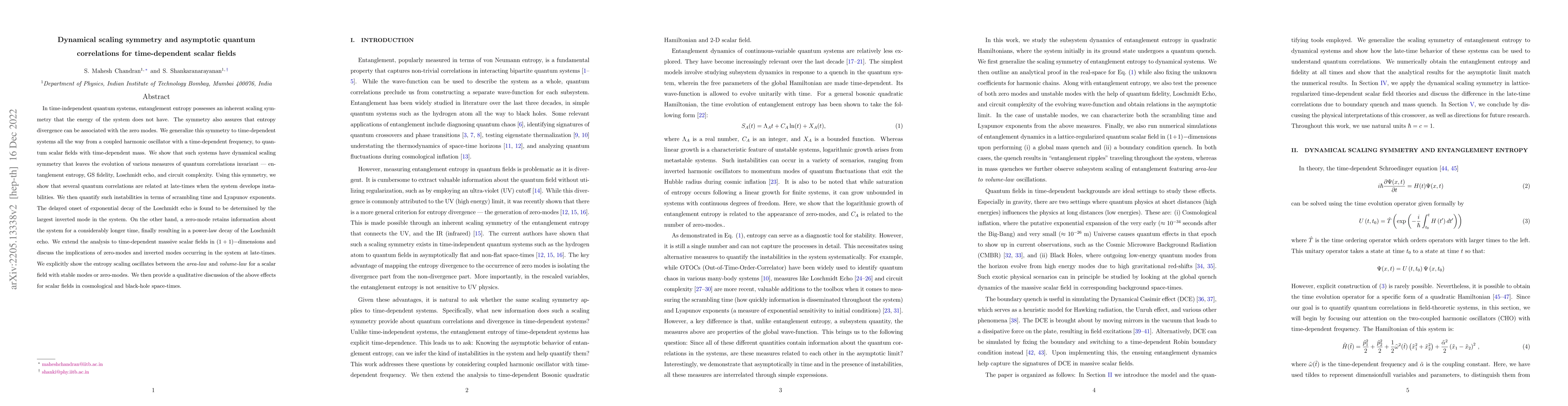 Thumbnail for Dynamical scaling symmetry and asymptotic quantum correlations for
  time-dependent scalar fields