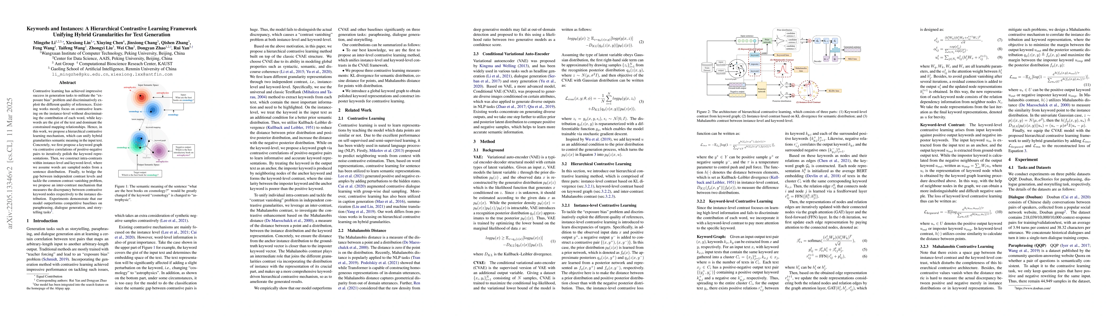 Thumbnail for Keywords and Instances: A Hierarchical Contrastive Learning Framework
  Unifying Hybrid Granularities for Text Generation