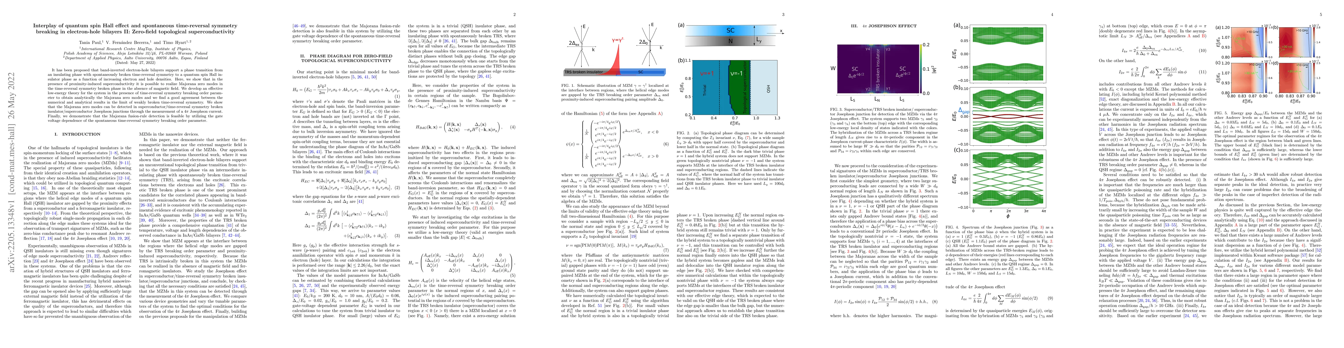 Thumbnail for Interplay of quantum spin Hall effect and spontaneous time-reversal
  symmetry breaking in electron-hole bilayers II: Zero-field topological
  superconductivity