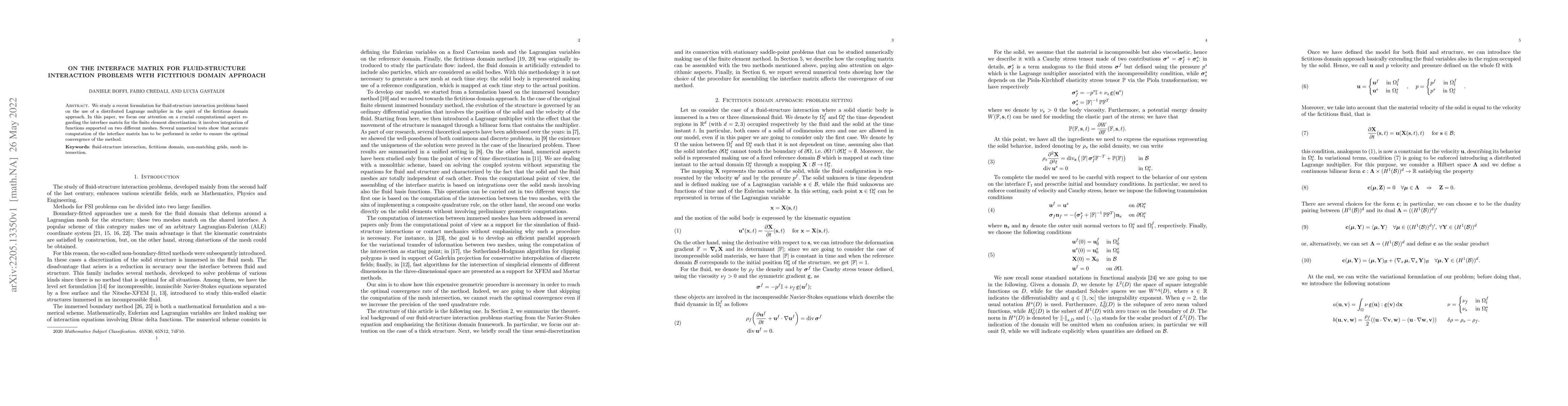 Thumbnail for On the interface matrix for fluid-structure interaction problems with
  fictitious domain approach