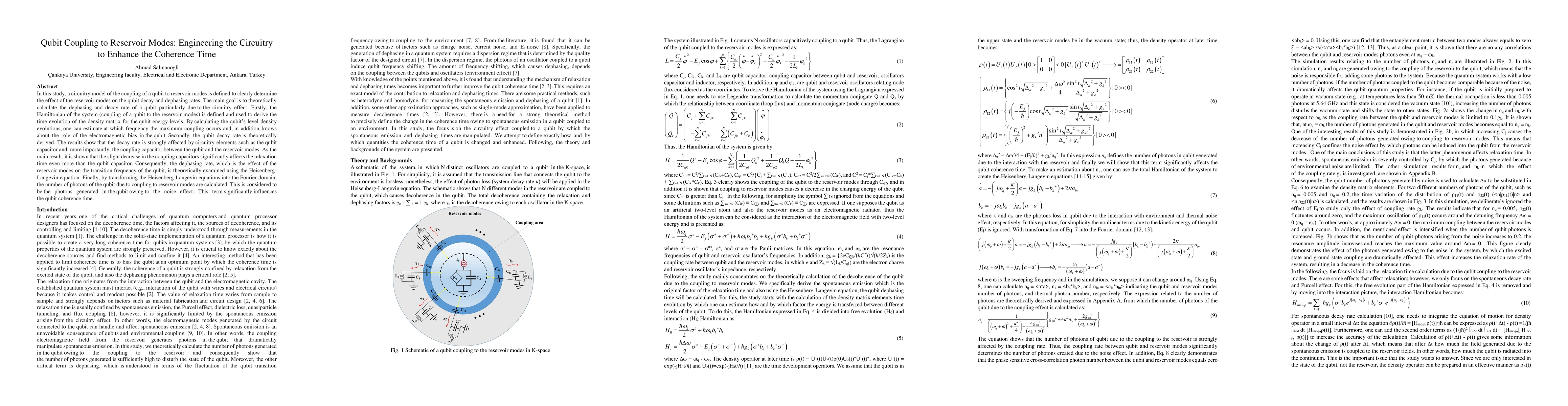 Thumbnail for Qubit Coupling to Reservoir Modes: Engineering the Circuitry to Enhance
  the Coherence Time