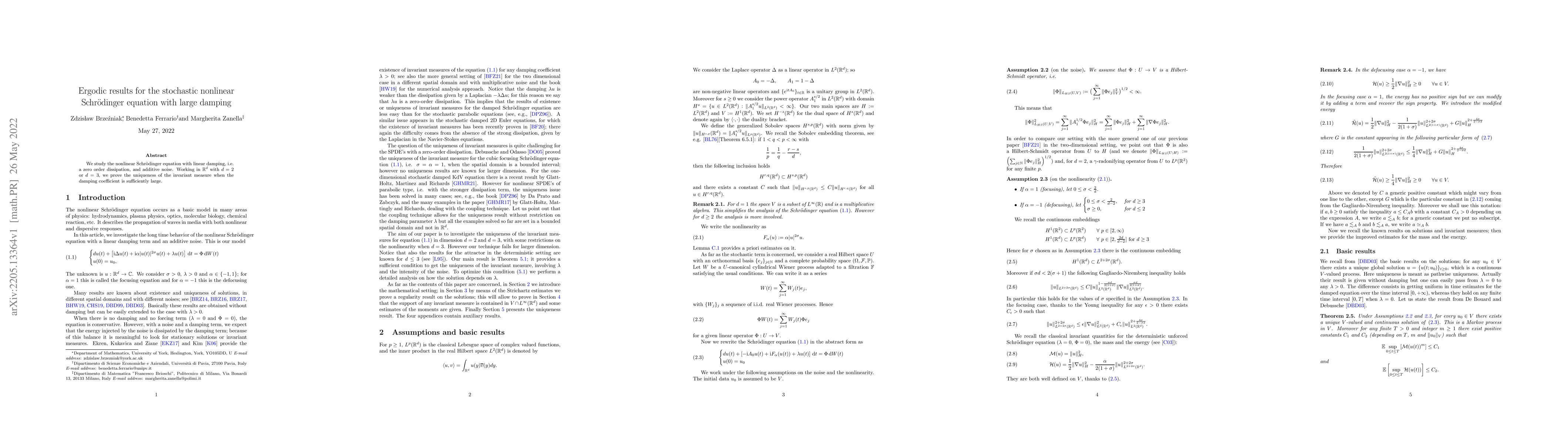 Thumbnail for Ergodic results for the stochastic nonlinear Schr\"odinger equation with
  large damping