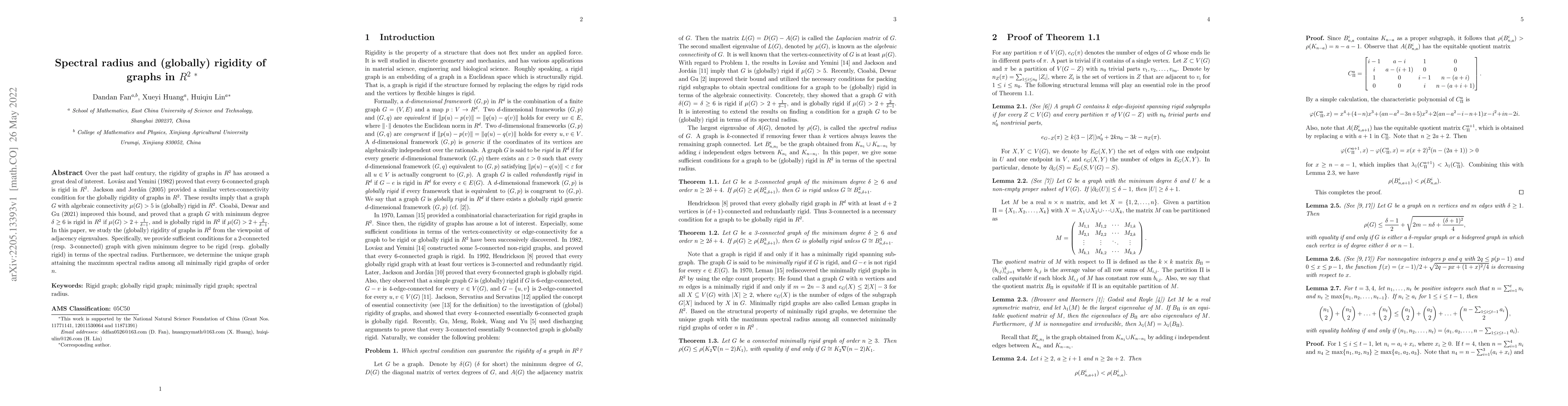 Thumbnail for Spectral radius and (globally) rigidity of graphs in $R^2$