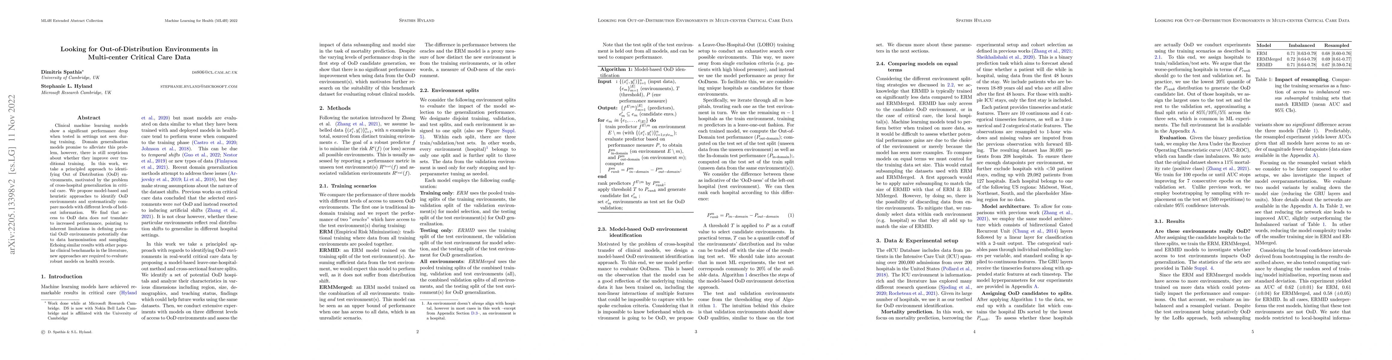 Thumbnail for Looking for Out-of-Distribution Environments in Multi-center Critical
  Care Data