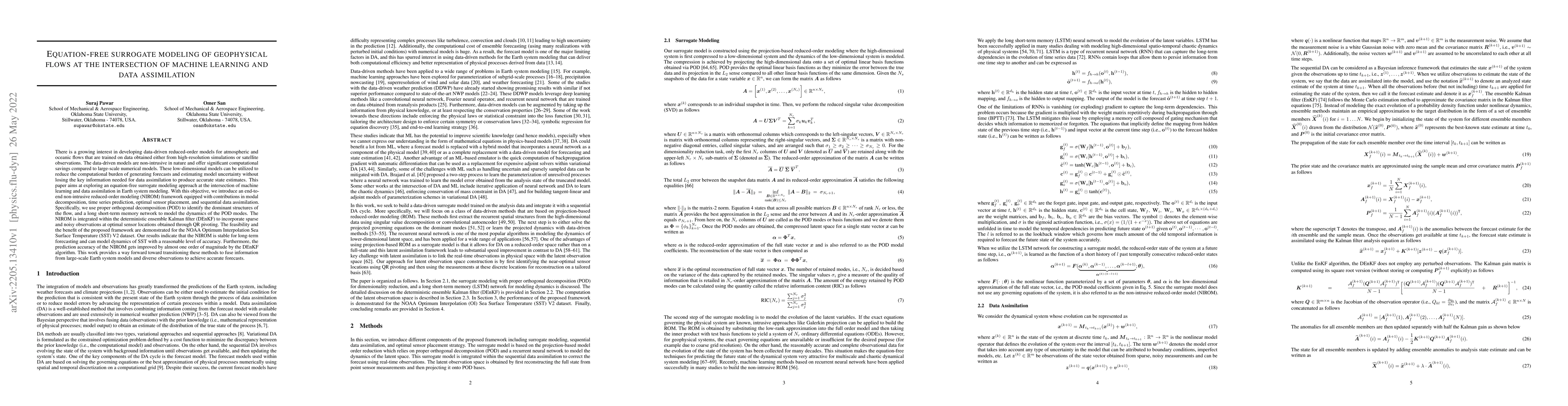 Thumbnail for Equation-free surrogate modeling of geophysical flows at the
  intersection of machine learning and data assimilation