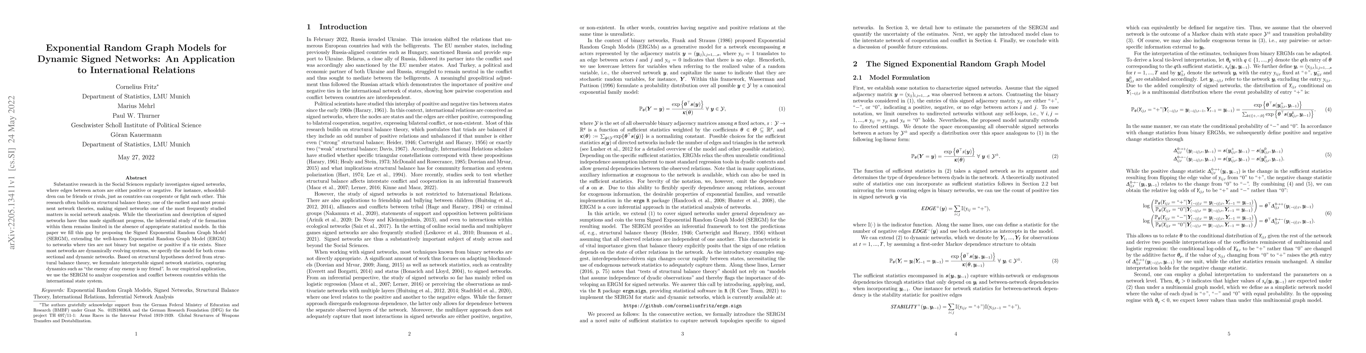 Thumbnail for Exponential Random Graph Models for Dynamic Signed Networks: An
  Application to International Relations