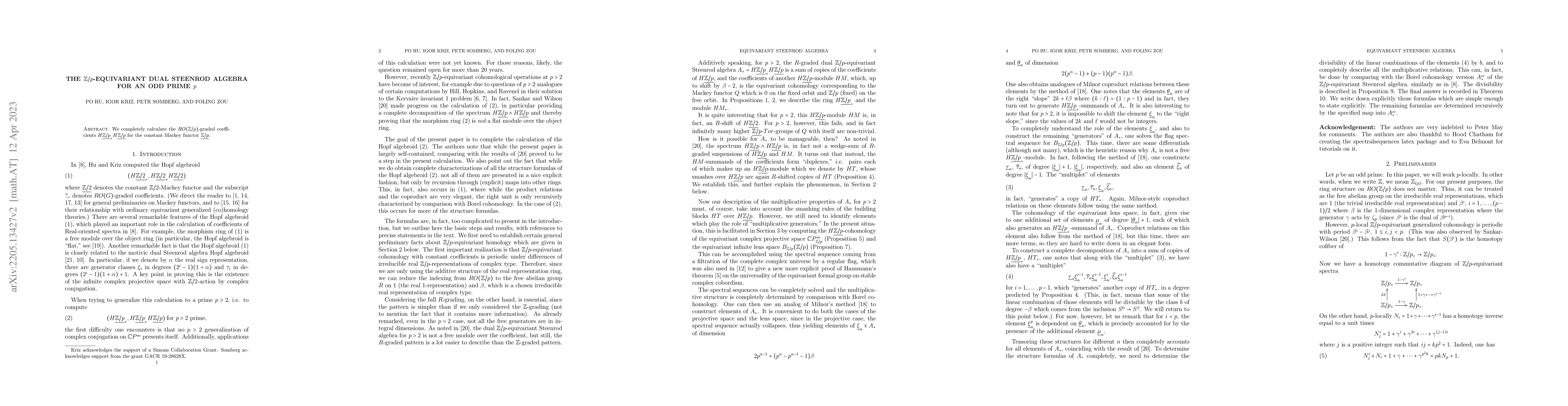 Thumbnail for The $\mathbb{Z}/p$-equivariant dual Steenrod algebra for an odd prime
  $p$