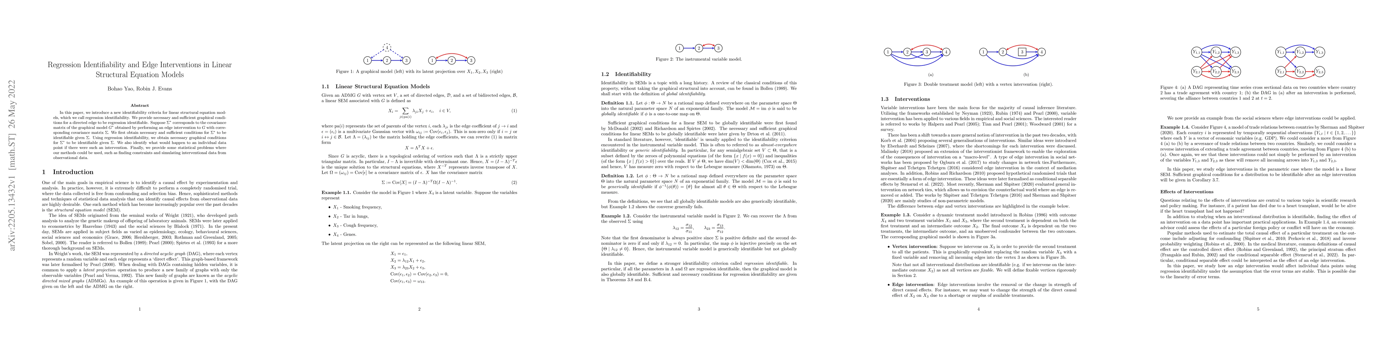 Thumbnail for Regression Identifiability and Edge Interventions in Linear Structural
  Equation Models