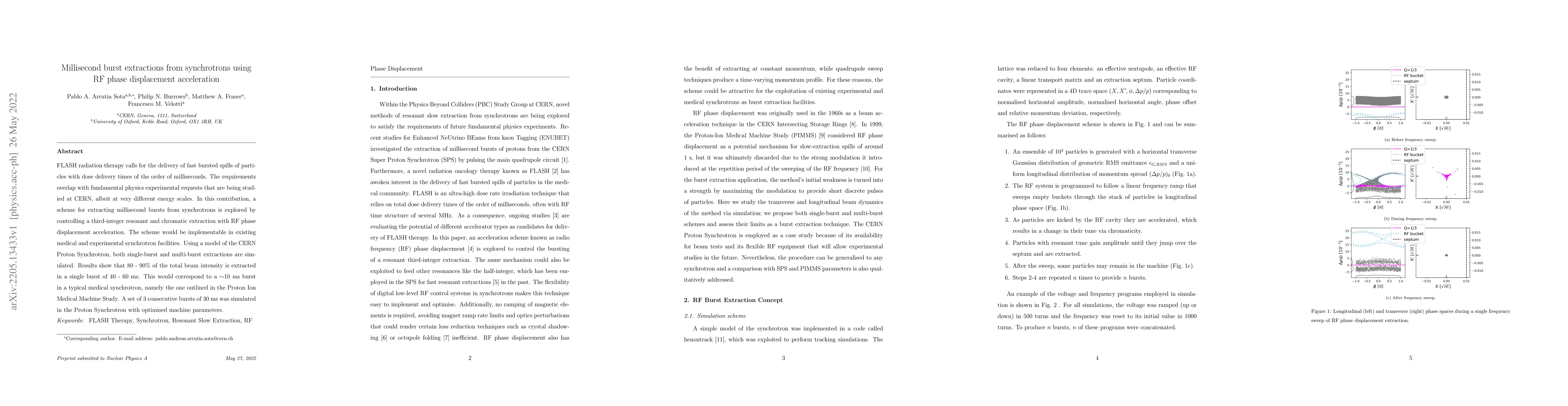 Thumbnail for Millisecond burst extractions from synchrotrons using RF phase
  displacement acceleration