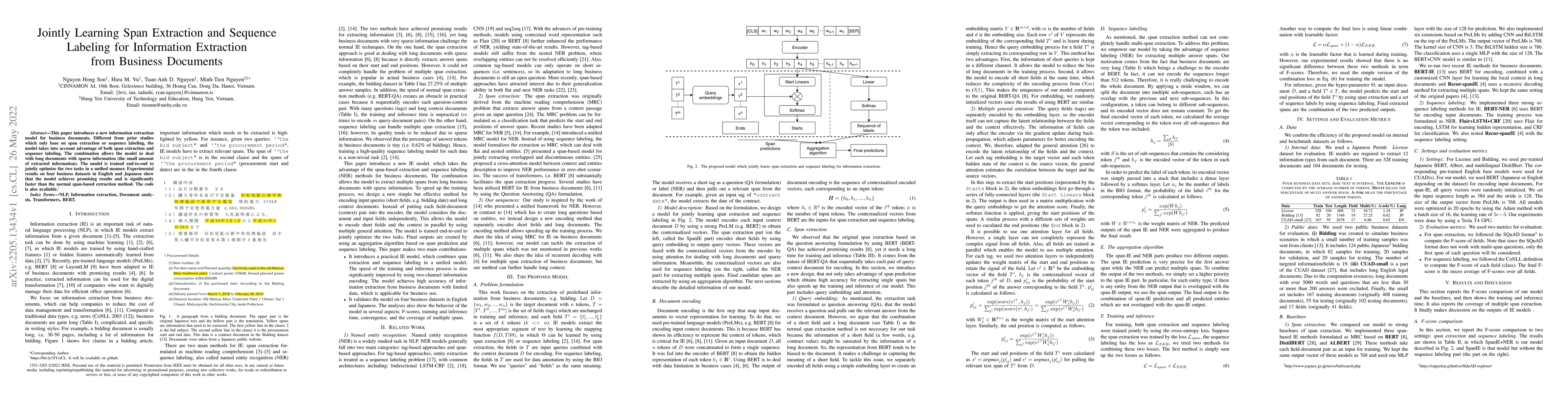 Thumbnail for Jointly Learning Span Extraction and Sequence Labeling for Information
  Extraction from Business Documents