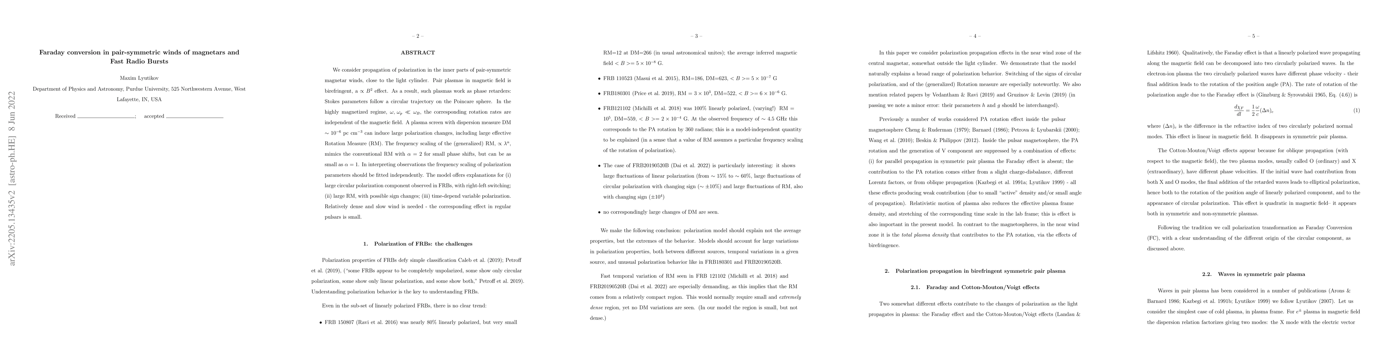 Thumbnail for Faraday conversion in pair-symmetric winds of magnetars and Fast Radio
  Bursts