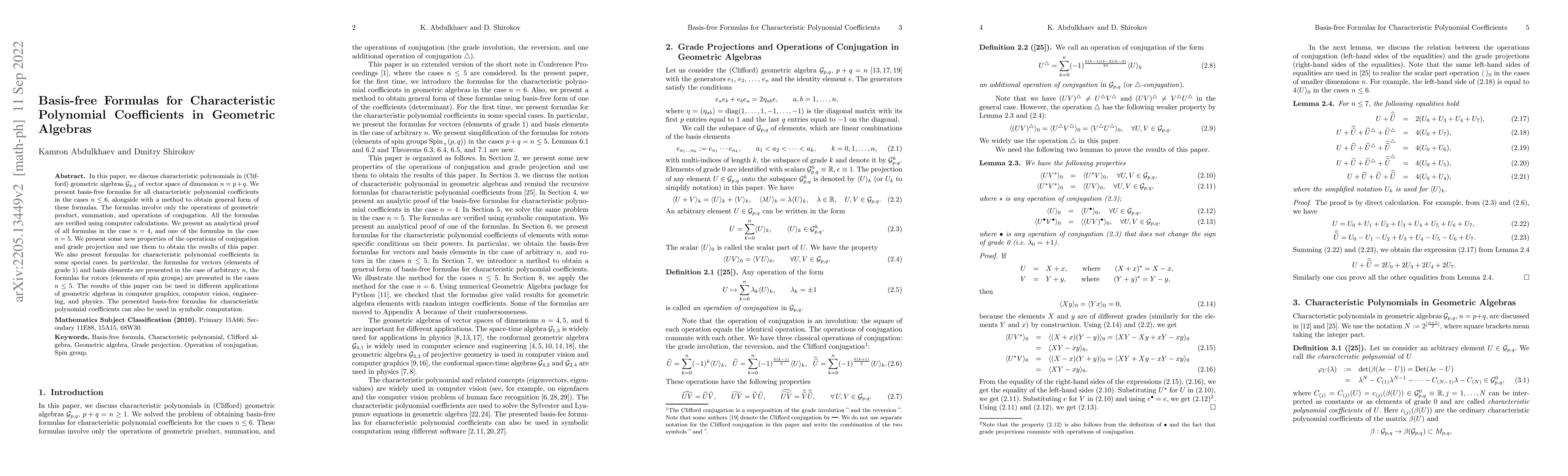 Thumbnail for Basis-free Formulas for Characteristic Polynomial Coefficients in
  Geometric Algebras
