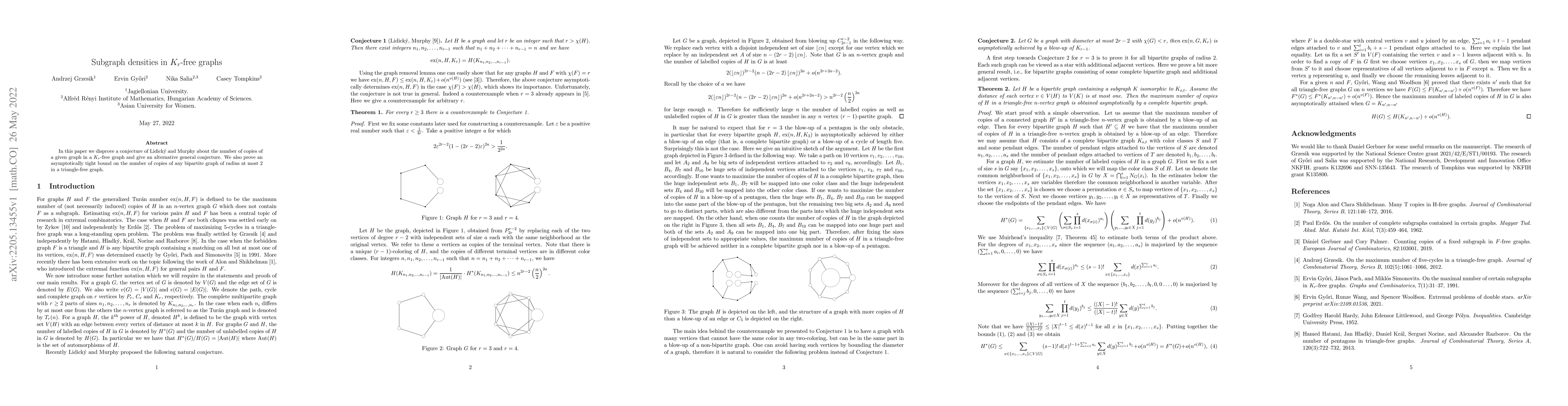 Thumbnail for Subgraph densities in $K_r$-free graphs
