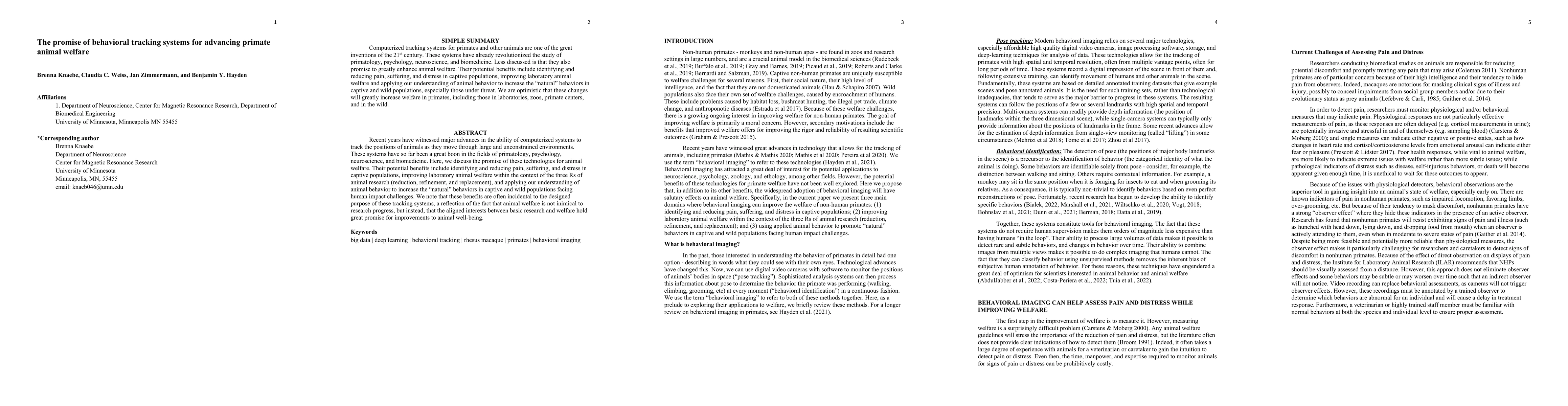 Thumbnail for The promise of behavioral tracking systems for advancing primate animal
  welfare