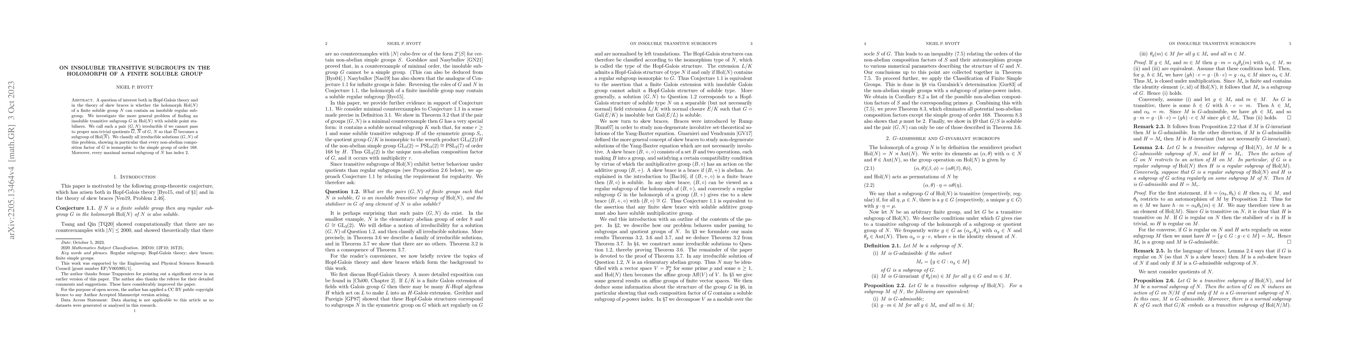 Thumbnail for On Insoluble Transitive Subgroups in the Holomorph of a Finite Soluble
  Group