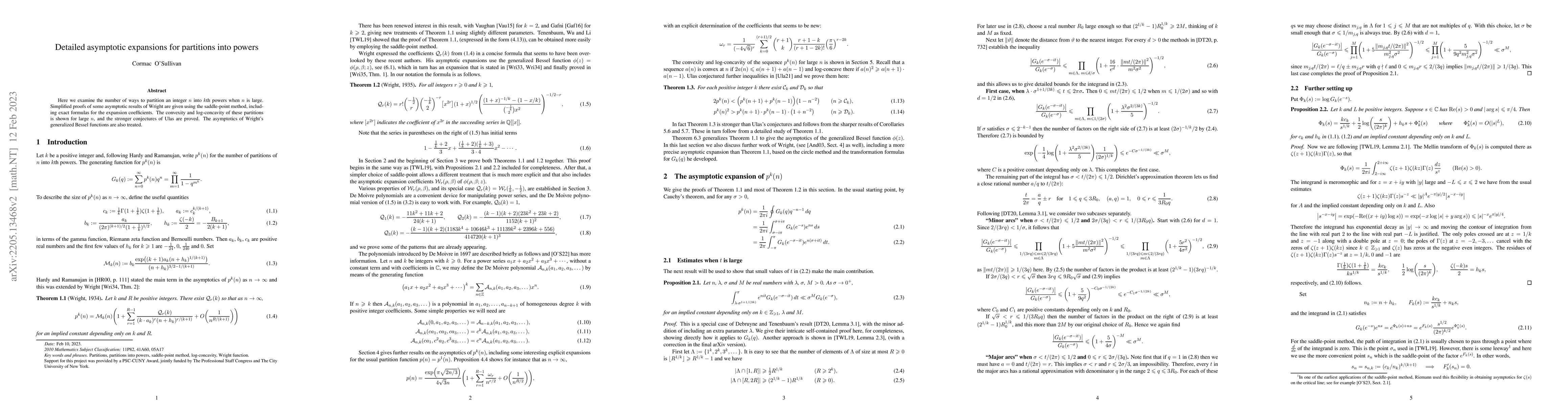 Thumbnail for Detailed asymptotic expansions for partitions into powers