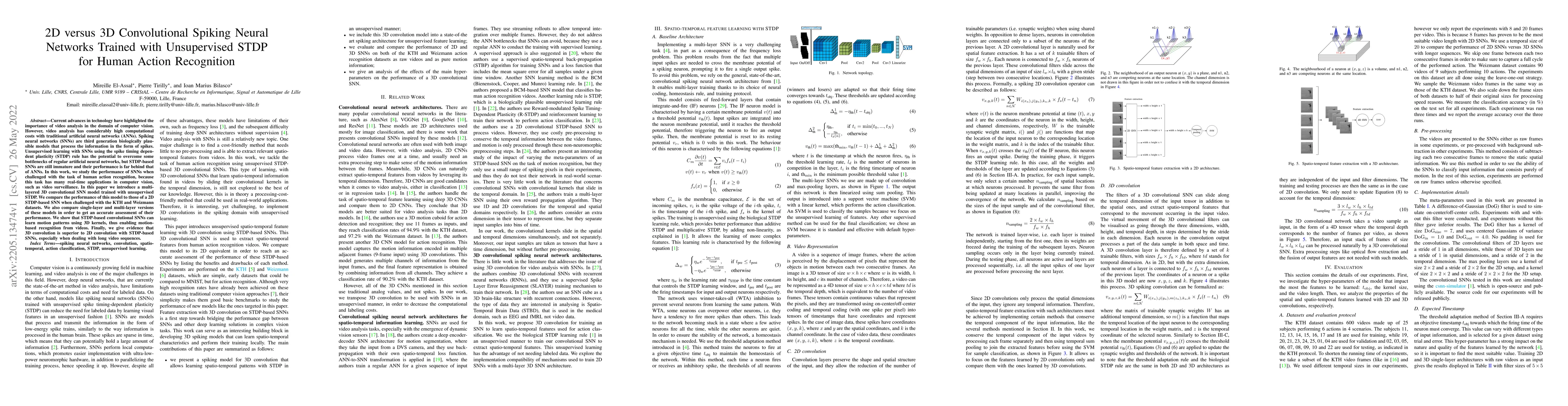 Thumbnail for 2D versus 3D Convolutional Spiking Neural Networks Trained with
  Unsupervised STDP for Human Action Recognition