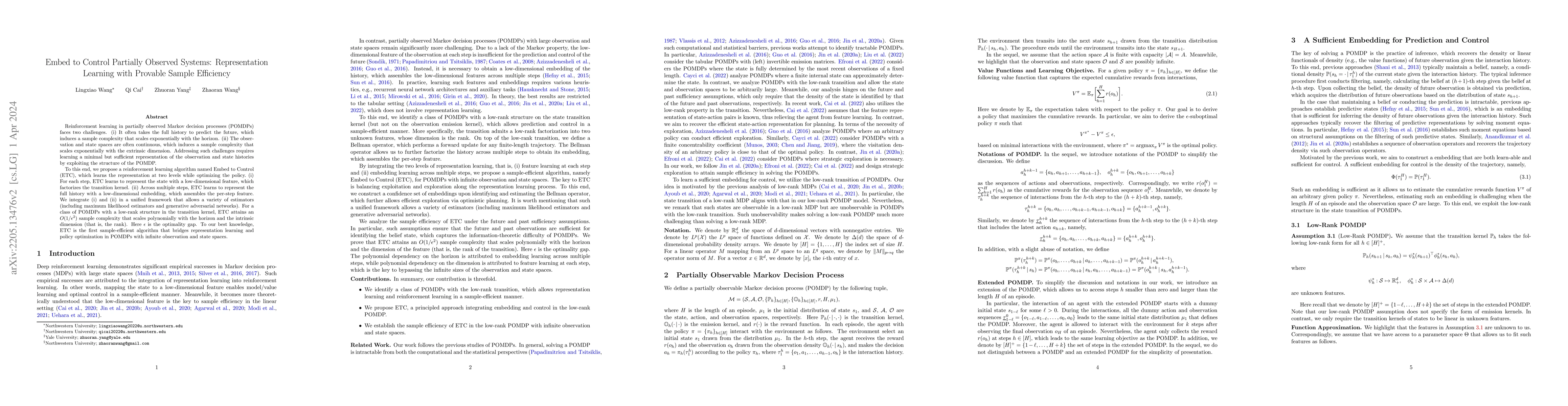 Thumbnail for Embed to Control Partially Observed Systems: Representation Learning
  with Provable Sample Efficiency