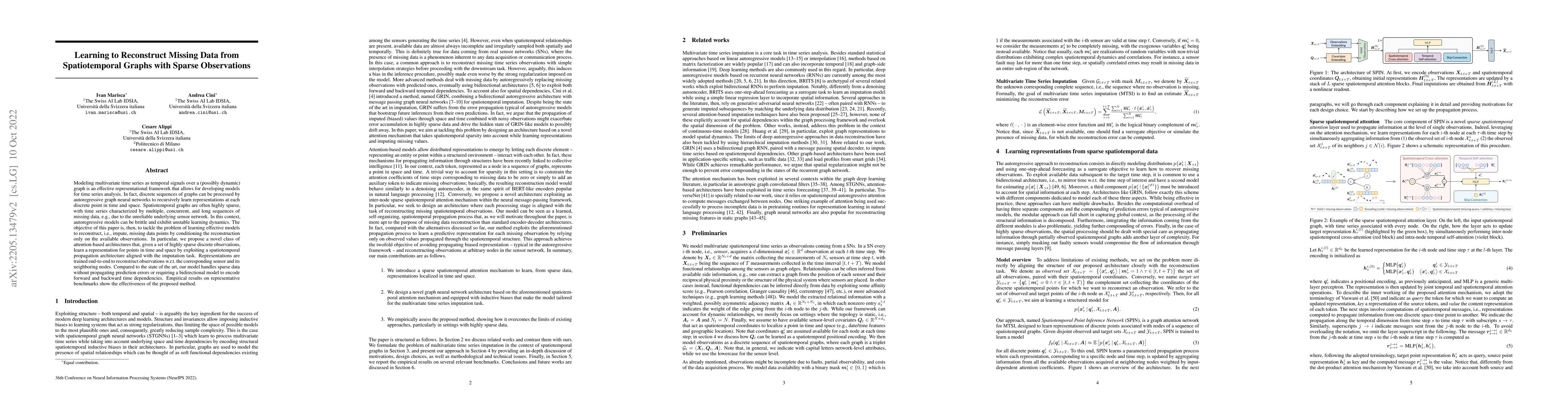Thumbnail for Learning to Reconstruct Missing Data from Spatiotemporal Graphs with
  Sparse Observations