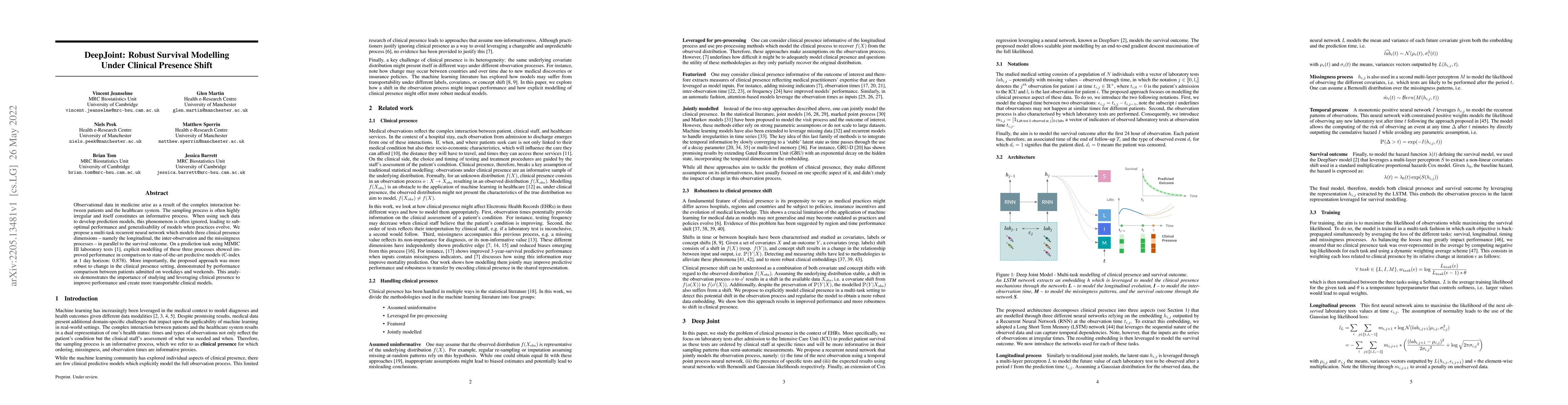 Thumbnail for DeepJoint: Robust Survival Modelling Under Clinical Presence Shift
