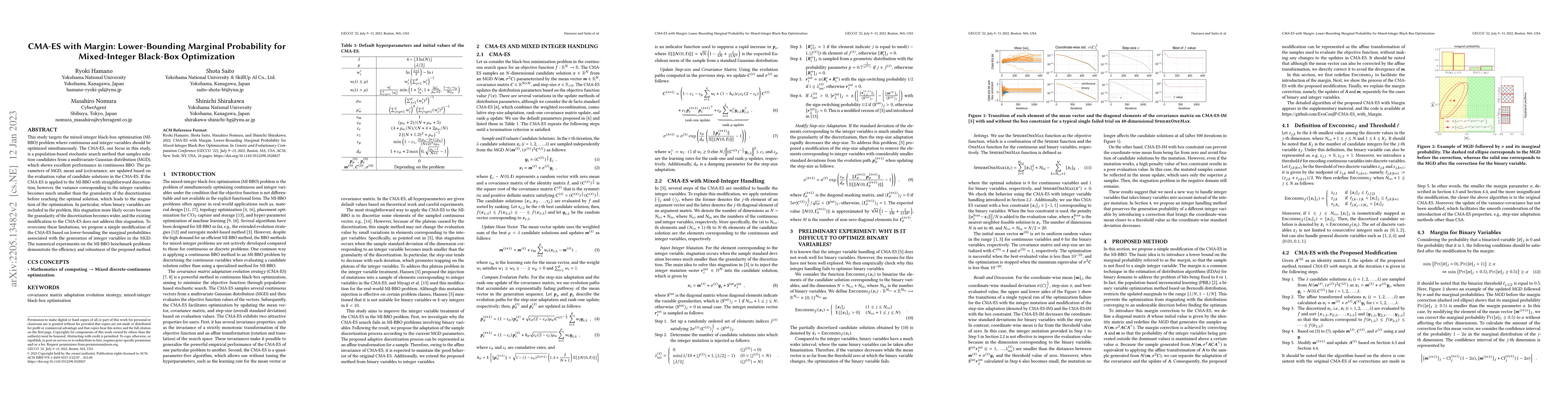 Thumbnail for CMA-ES with Margin: Lower-Bounding Marginal Probability for
  Mixed-Integer Black-Box Optimization